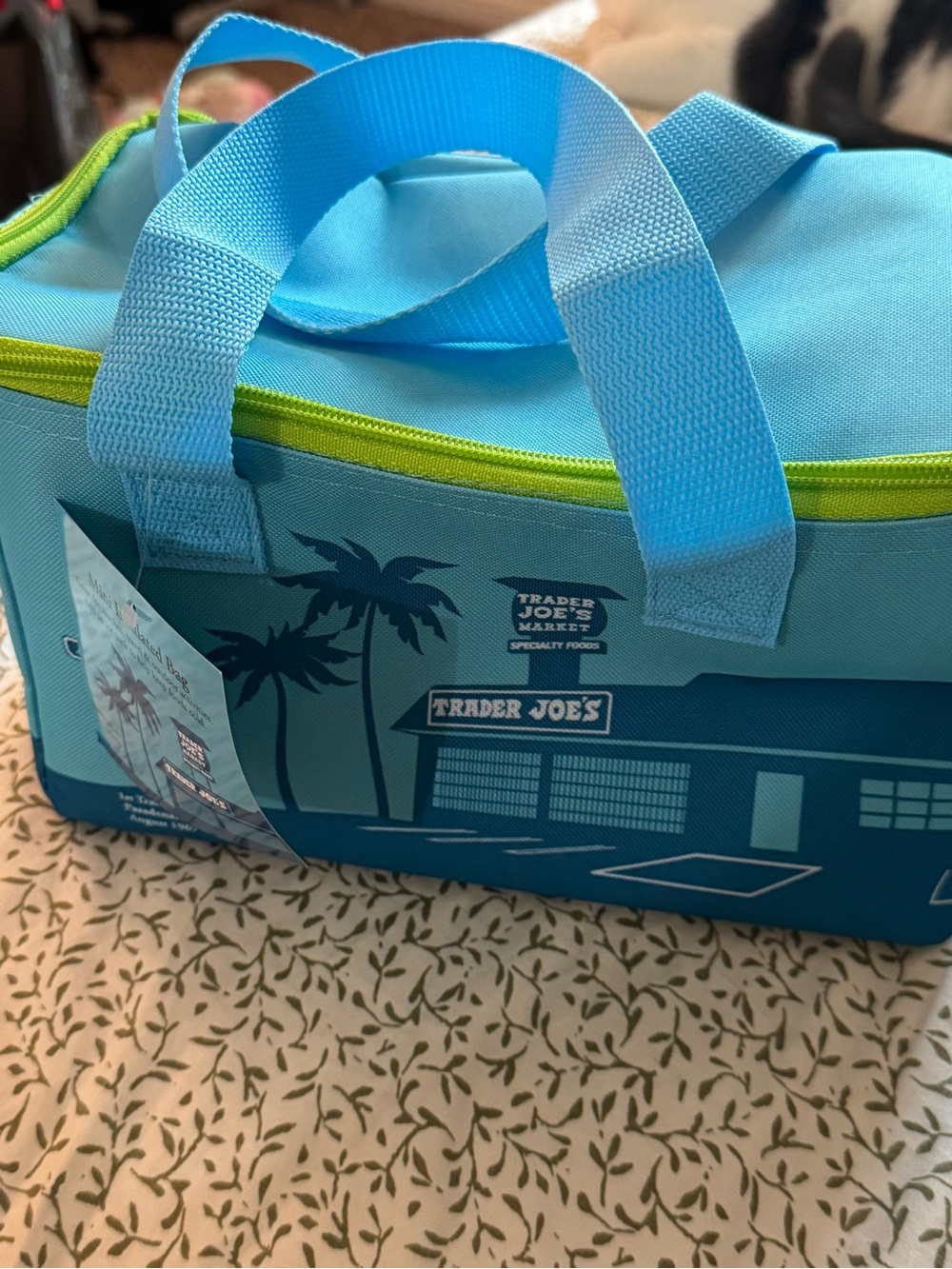 Trader Joe's Turquoise Insulated lunch bag with Lime Zipper
